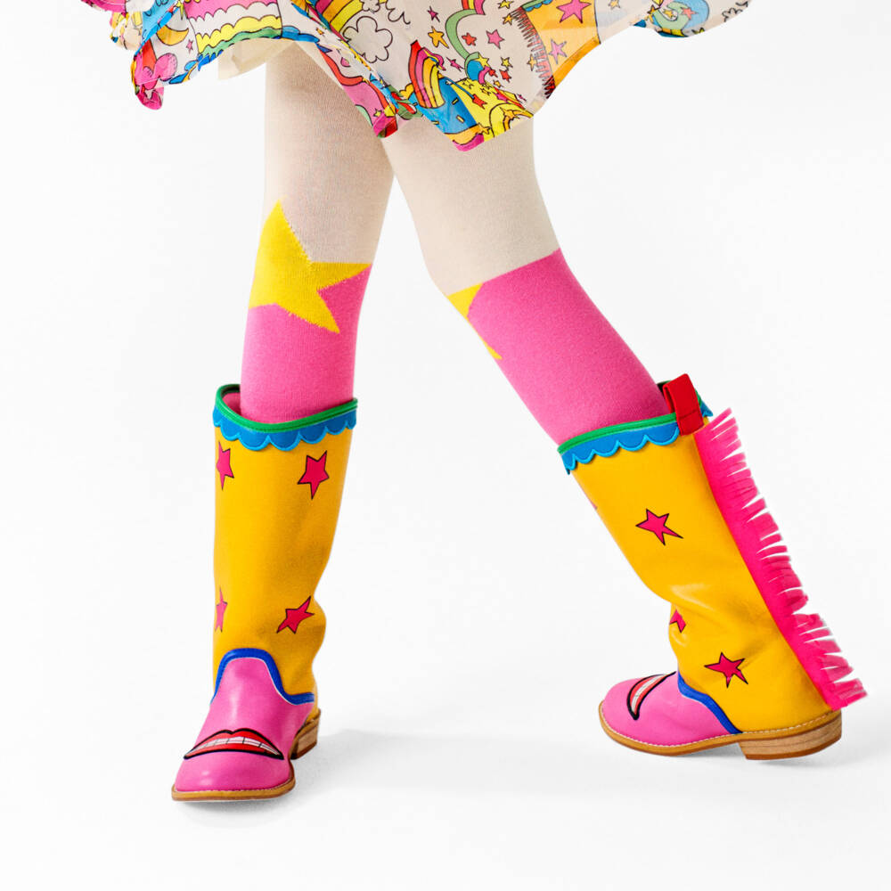 Stella McCartney Kids-Girls Yellow & Pink Star Cowboy Boots | Childrensalon Outlet