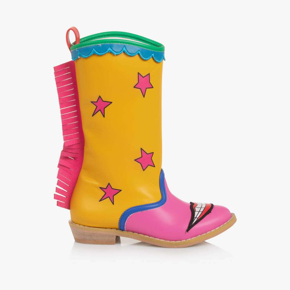 Stella McCartney Kids-Girls Yellow & Pink Star Cowboy Boots | Childrensalon Outlet