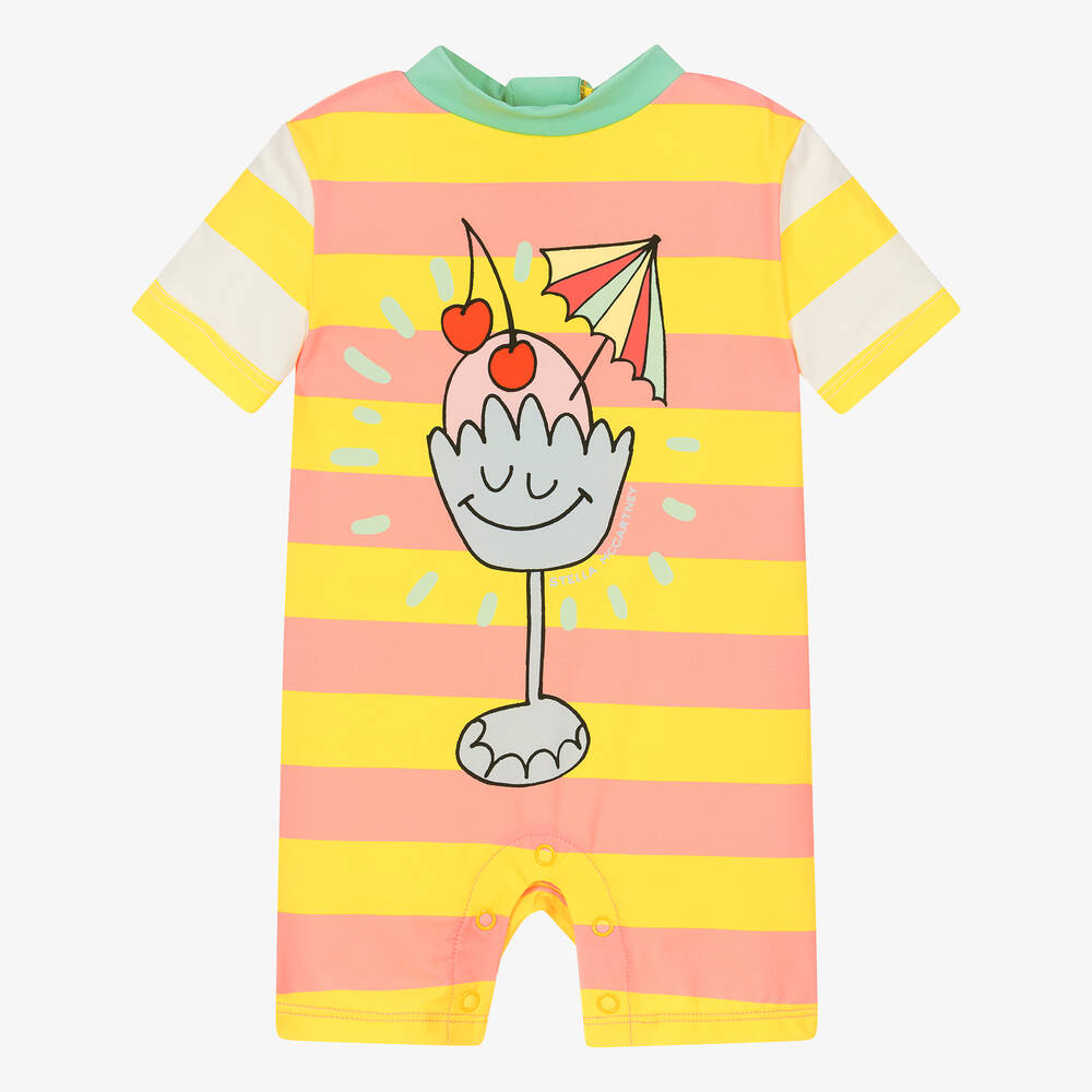 Stella McCartney Kids-Girls Yellow & Pink Striped Sun Suit | Childrensalon Outlet