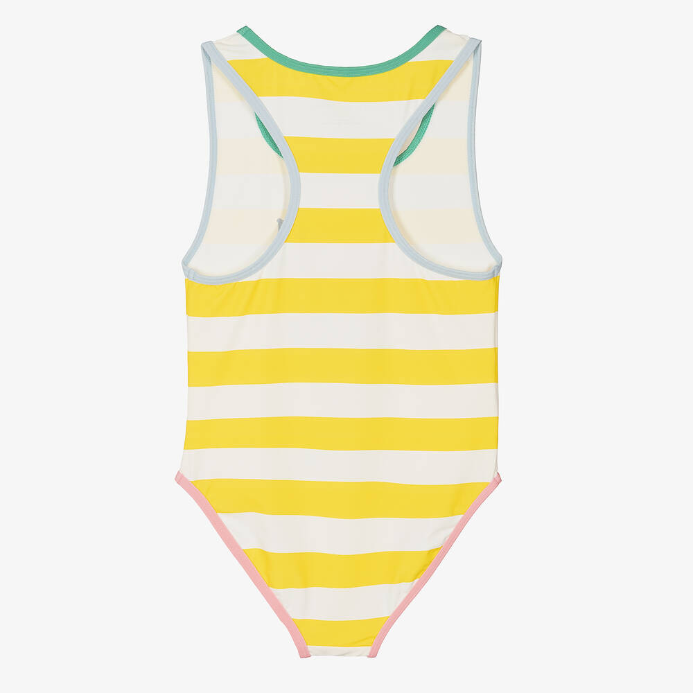 Stella McCartney Kids Girls Yellow Striped Swimsuit UPF50
