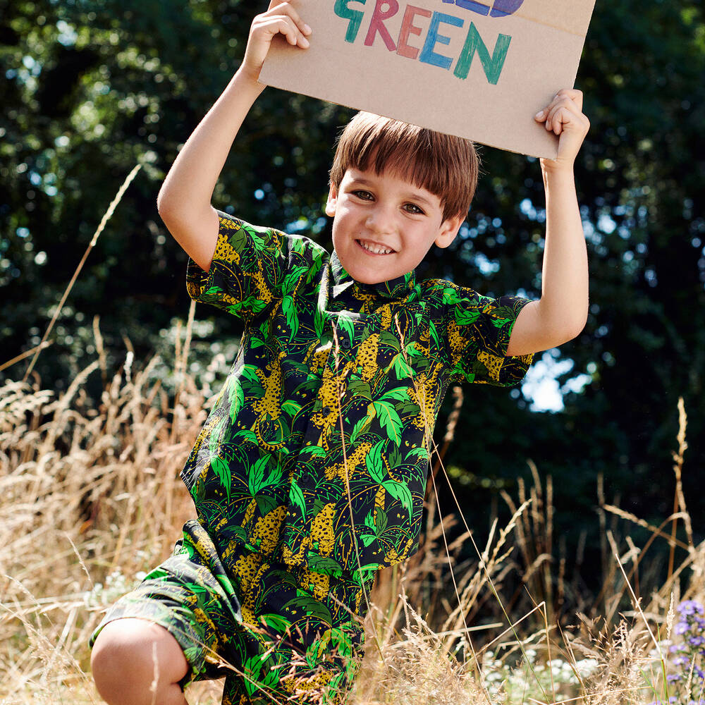 Stella McCartney Kids-Green & Black Cotton Shorts | Childrensalon Outlet