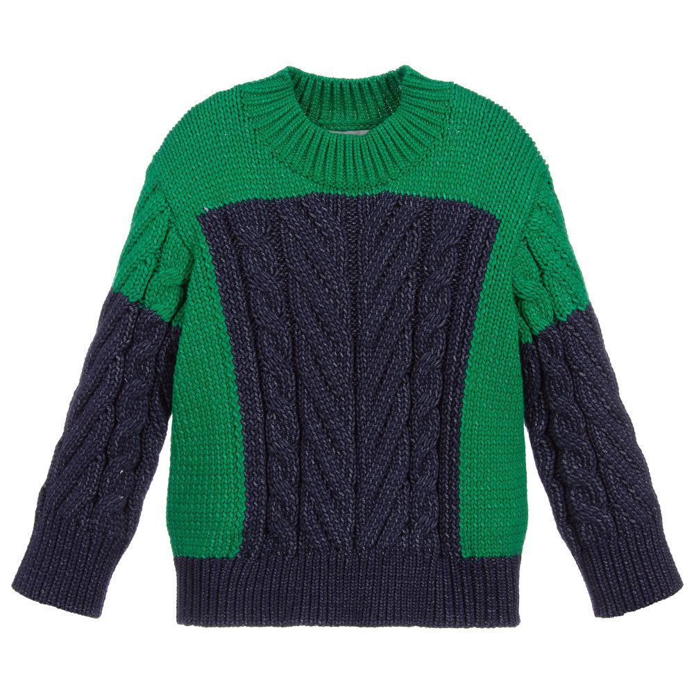 Stella McCartney Kids- Green & Blue Cotton Sweater | Childrensalon Outlet