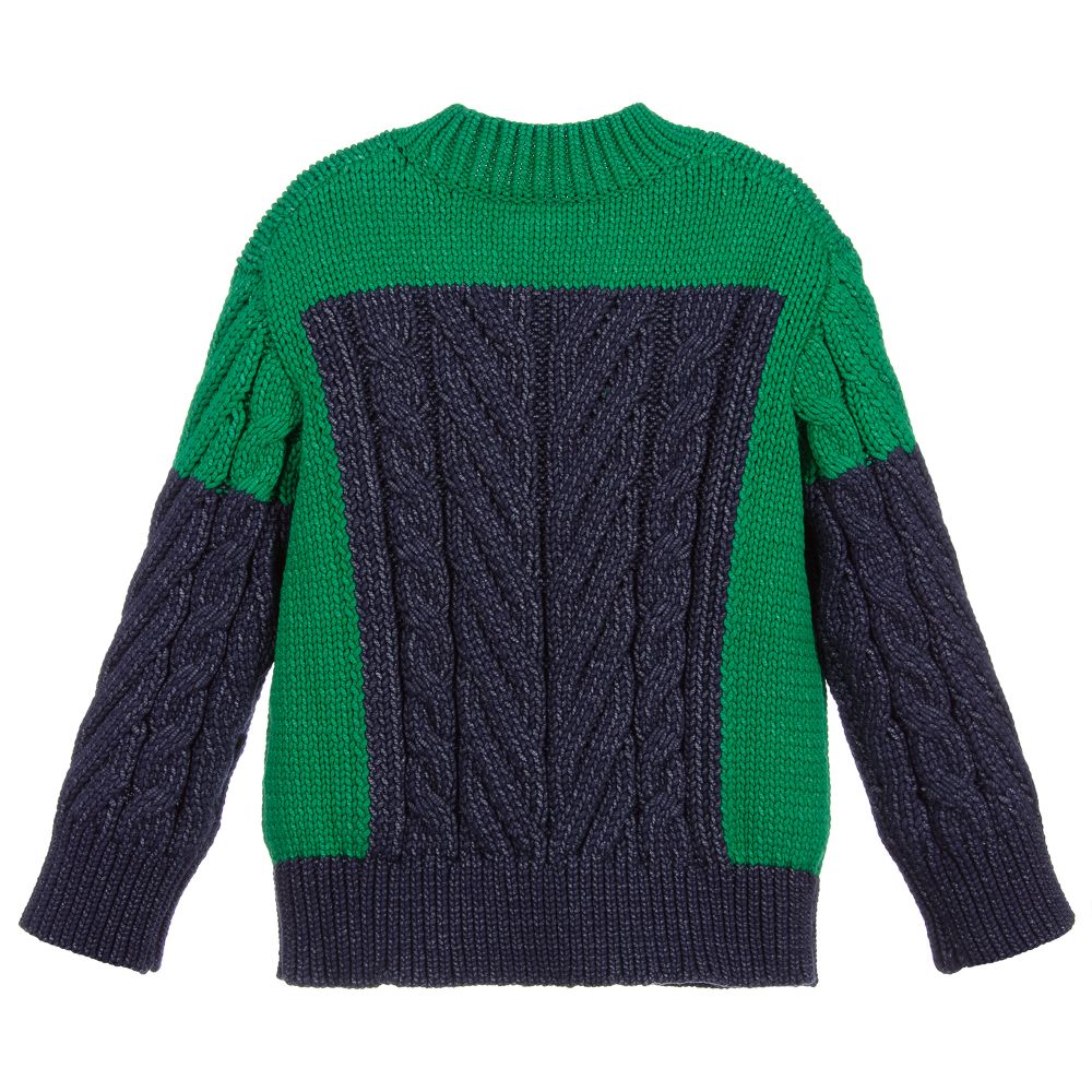 Stella McCartney Kids- Green & Blue Cotton Sweater | Childrensalon Outlet
