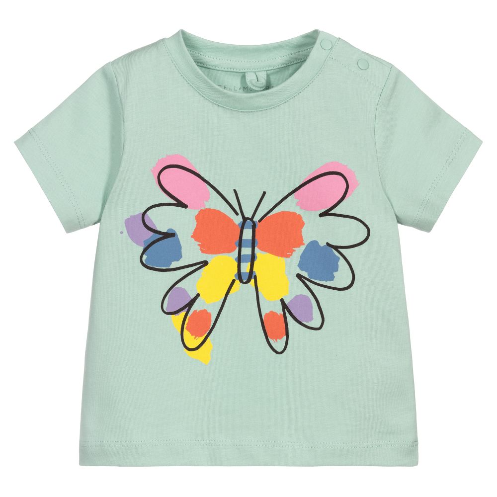 Stella McCartney Kids - Grünes T-Shirt mit Schmetterlings-Print  | Childrensalon