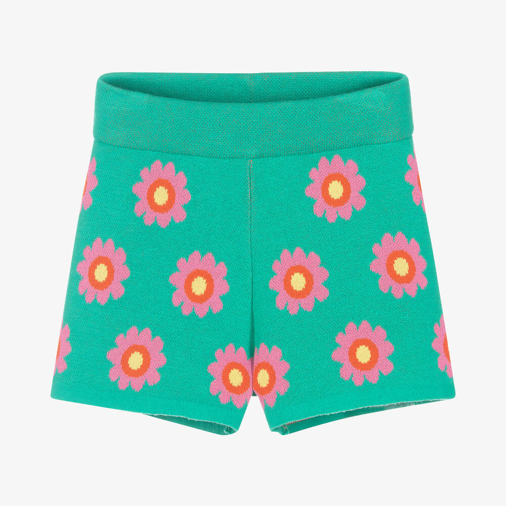 Stella McCartney Kids - Green Floral Cotton Knit Shorts | Childrensalon
