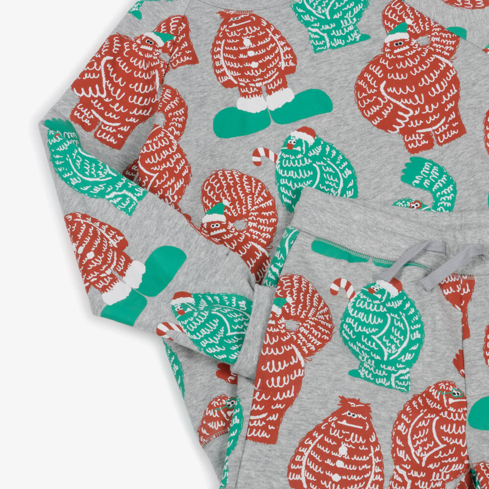 Stella McCartney Kids-Grey Cotton Tracksuit with Christmas Yeti Print | Childrensalon Outlet