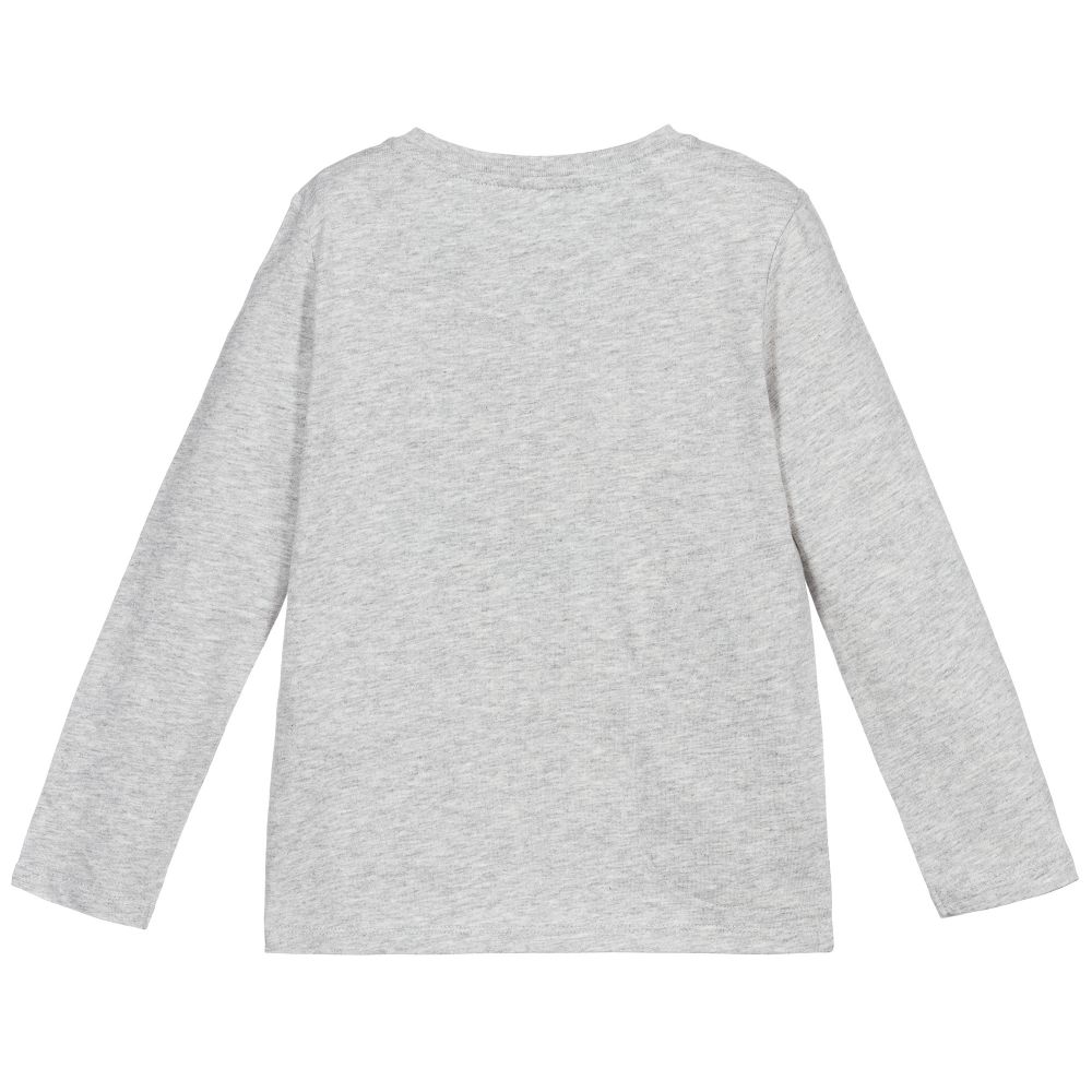 Stella McCartney Kids-Серый хлопковый топ Lucky Cat | Childrensalon Outlet