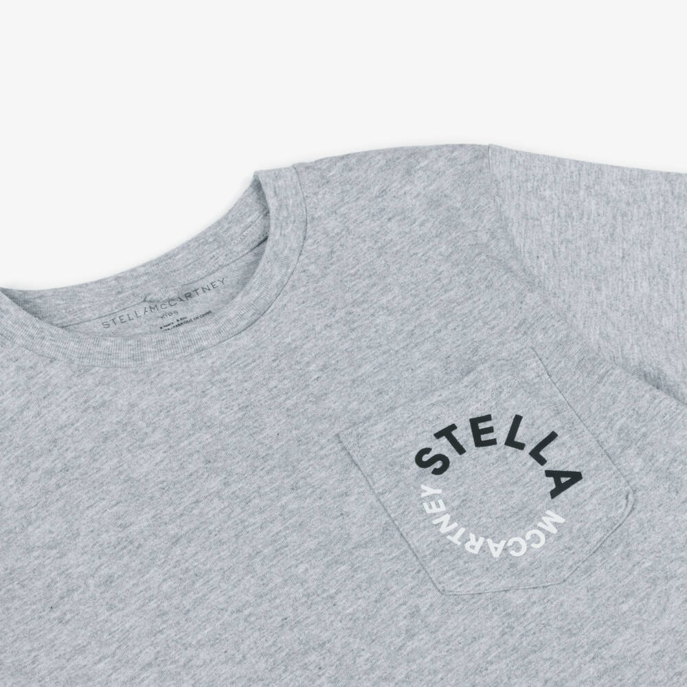 Stella McCartney Kids-Серая хлопковая футболка с логотипом для детей | Childrensalon Outlet