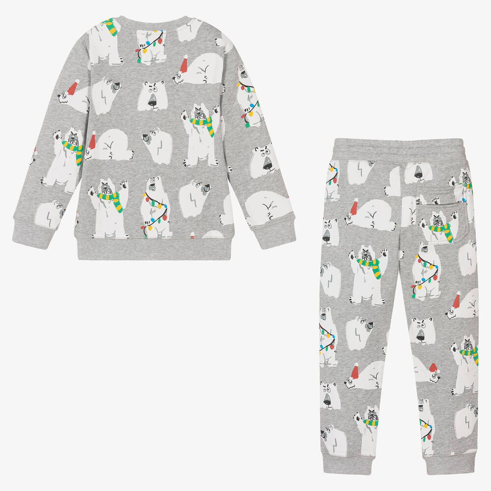 Stella McCartney Kids-Серый спортивный костюм из органического хлопка с белыми медведями | Childrensalon Outlet