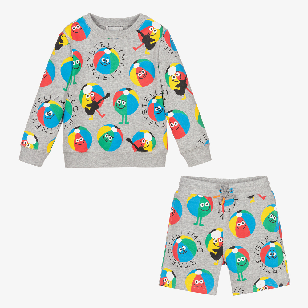 Stella McCartney Kids-Серый топ и шорты из органического хлопка | Childrensalon Outlet