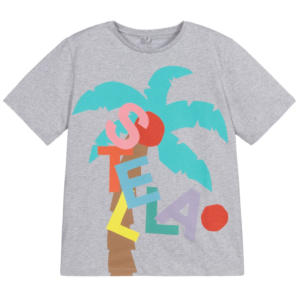 Stella McCartney Kids-Grey Palm Tree Cotton T-Shirt | Childrensalon Outlet