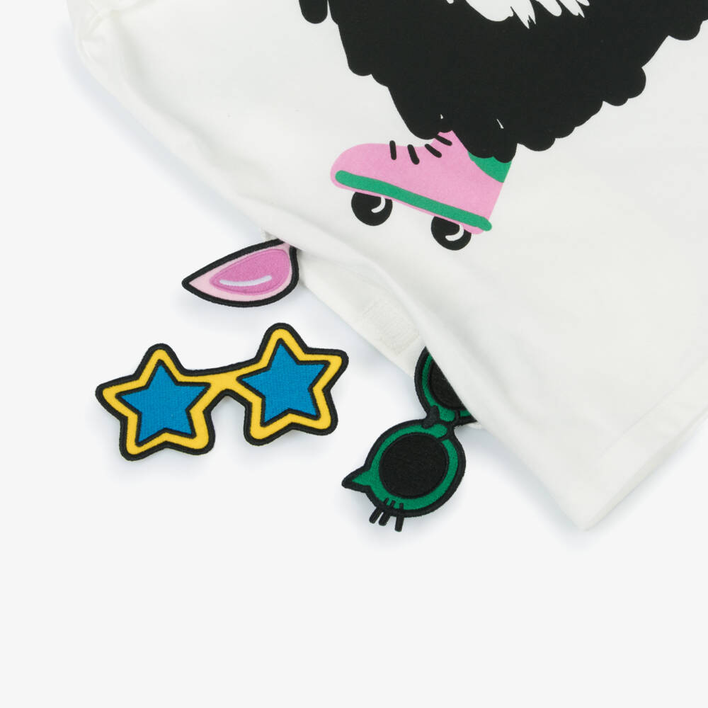 Stella McCartney Kids-Ivory Cat Patch Tee for Girls | Childrensalon Outlet