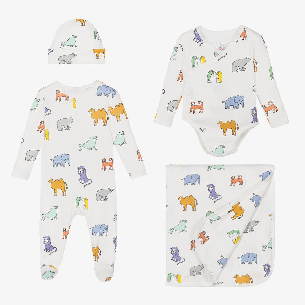 Stella McCartney Kids - Ivory Cotton Animal Babysuit Gift Set | Childrensalon