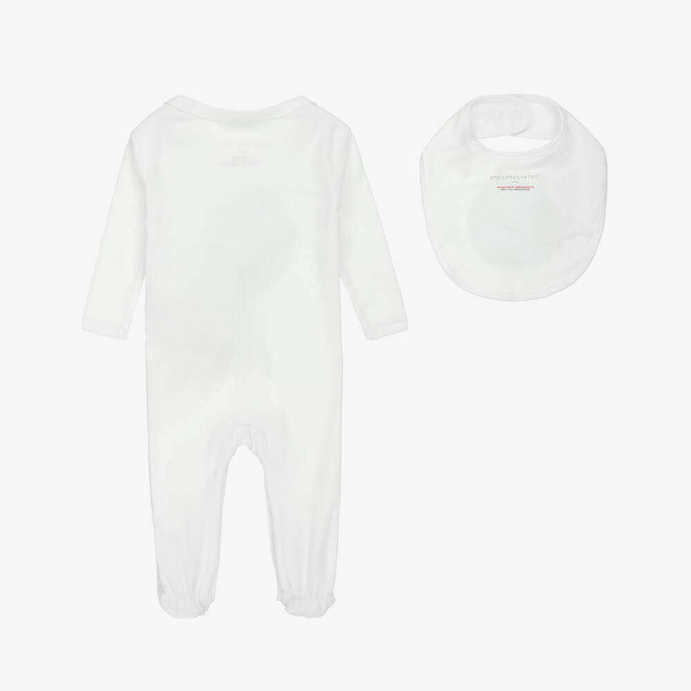 Stella McCartney Kids-Ivory Cotton Babygrow Set with Happy Earth Print | Childrensalon Outlet