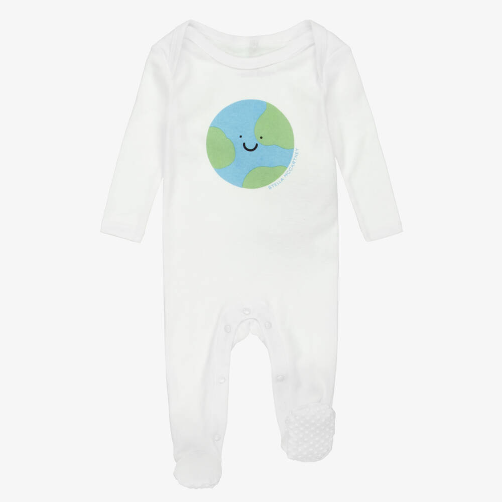Stella McCartney Kids-Ivory Cotton Babygrow Set with Happy Earth Print | Childrensalon Outlet