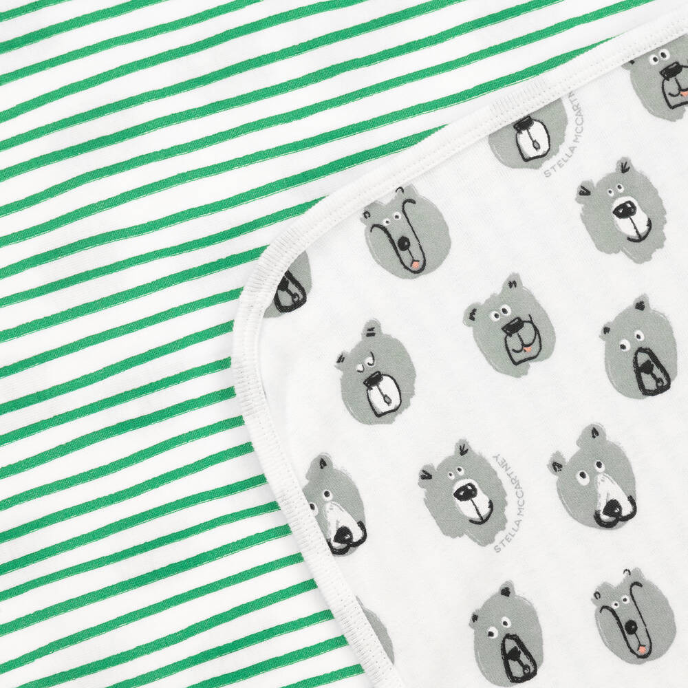 Stella McCartney Kids-بطانية قطن عضوي مقلمة لون عاجي للأطفال (72 سم) | Childrensalon Outlet