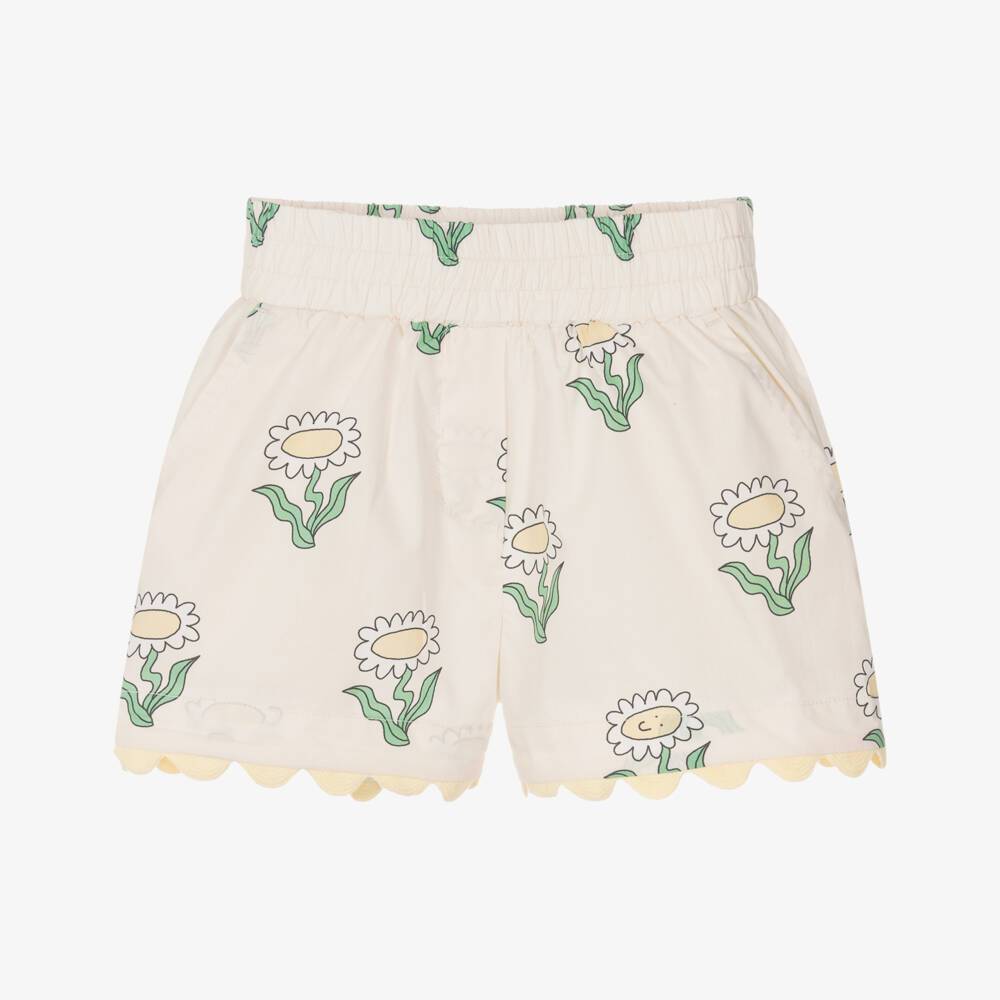 Stella McCartney Kids-Ivory Flower-Embellished Cotton Girls Shorts | Childrensalon Outlet