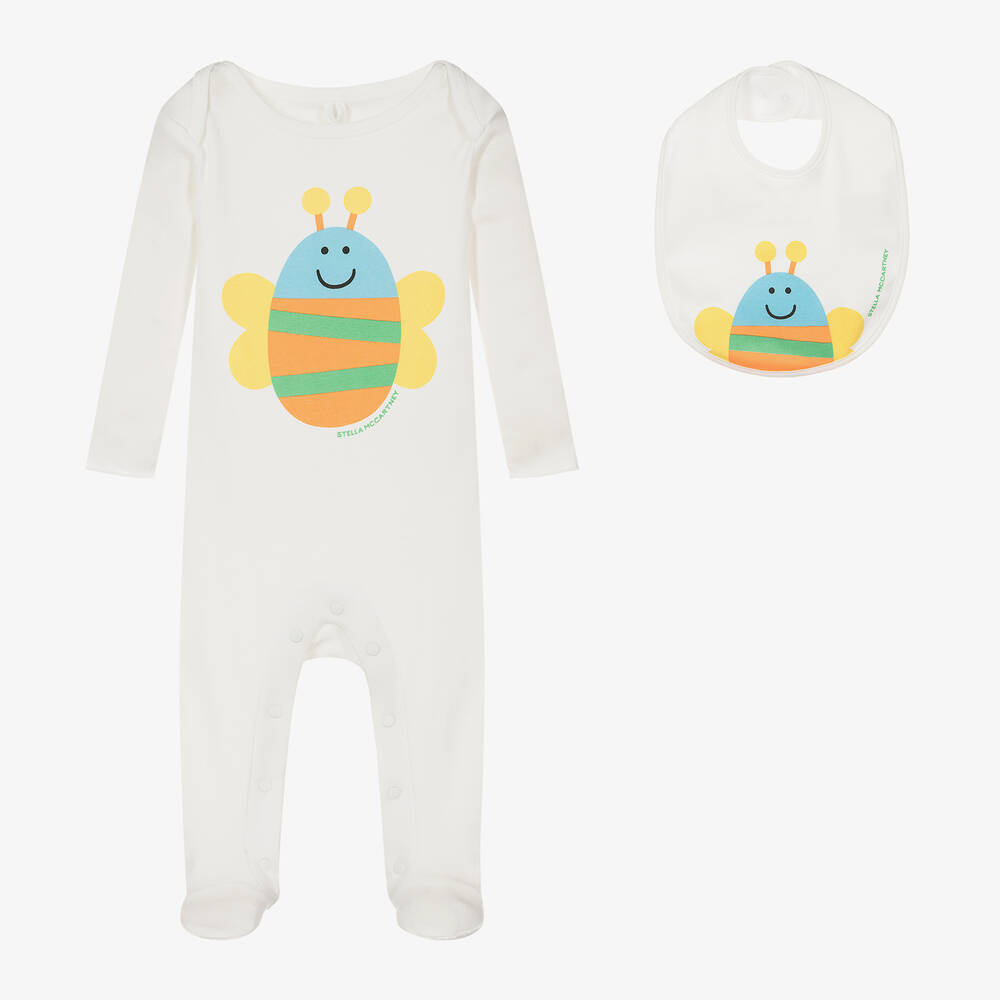 Stella McCartney Kids-Ivory Organic Cotton Bee Babysuit Set | Childrensalon Outlet