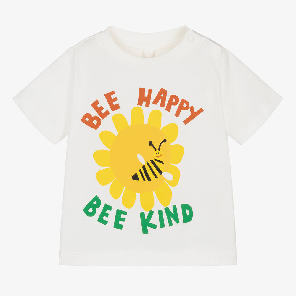 Stella McCartney Kids-Кремовая футболка из органического хлопка с пчелой | Childrensalon Outlet