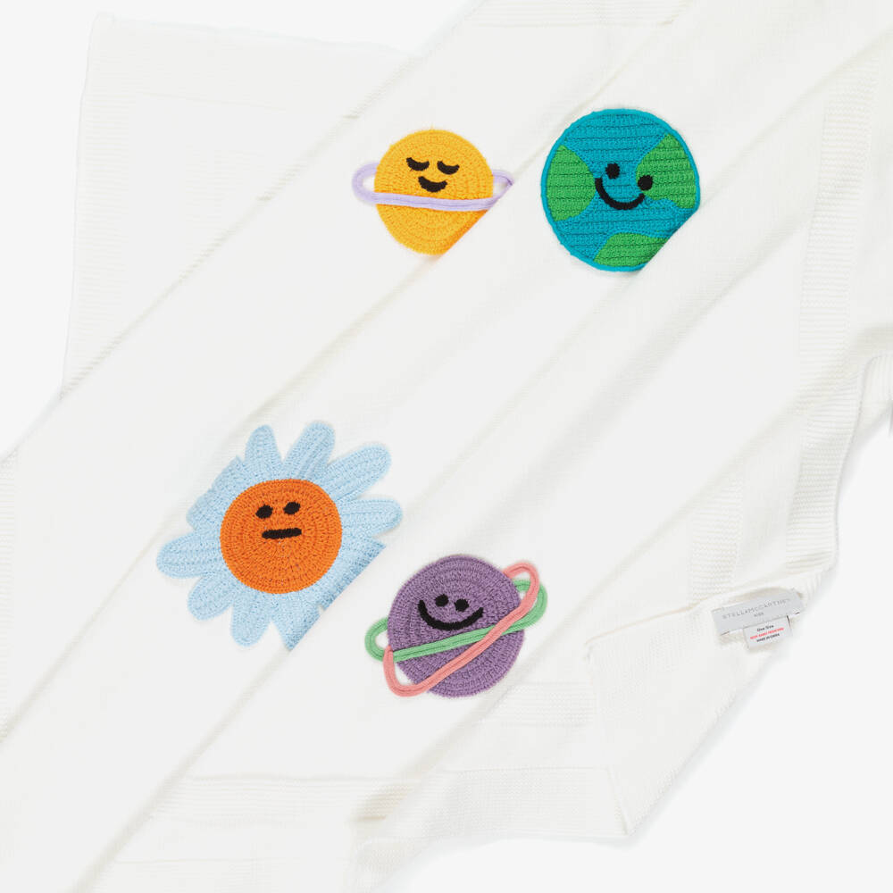 Stella McCartney Kids-Ivory Planet Knit Cotton Blanket (78cm) | Childrensalon Outlet