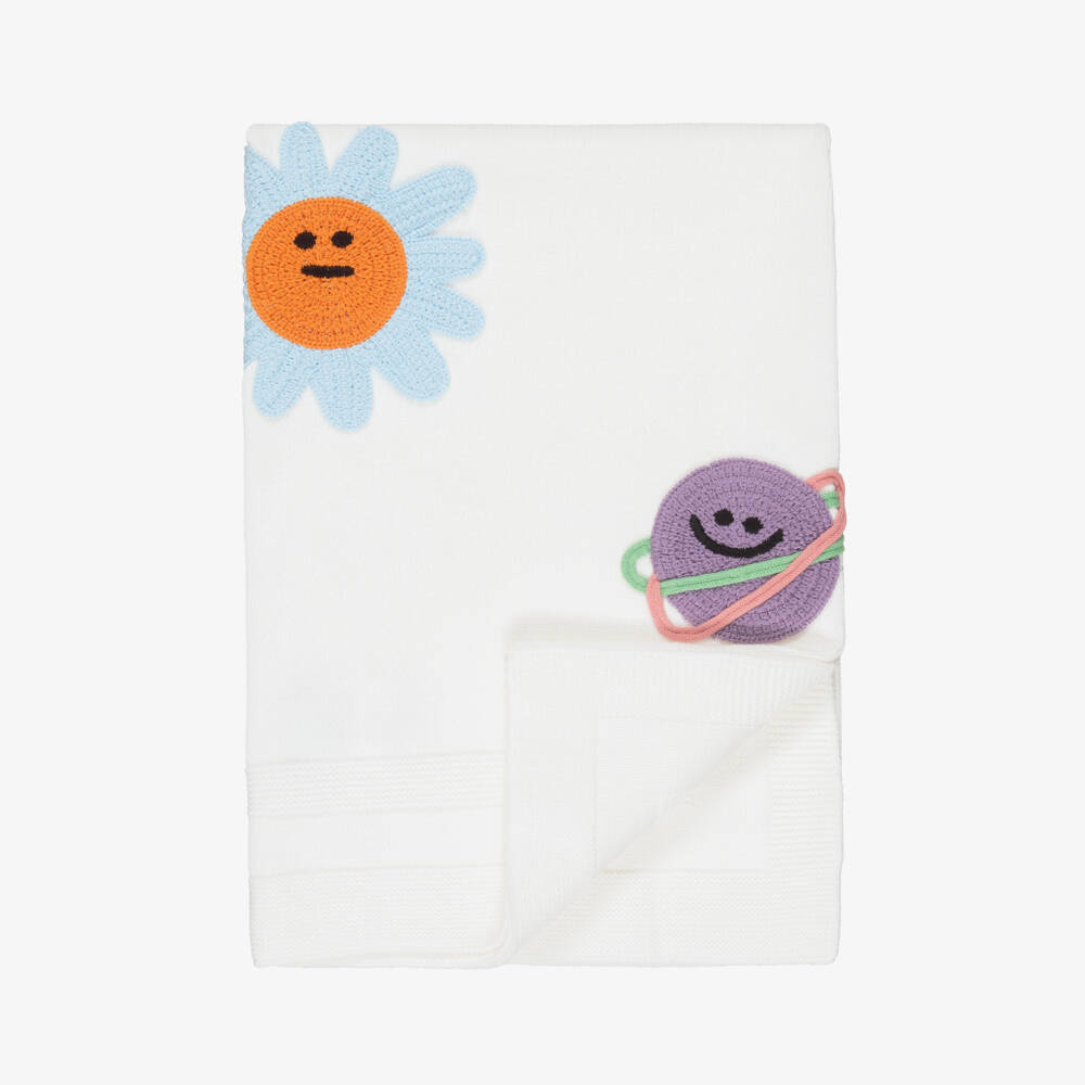 Stella McCartney Kids-Ivory Planet Knit Cotton Blanket (78cm) | Childrensalon Outlet