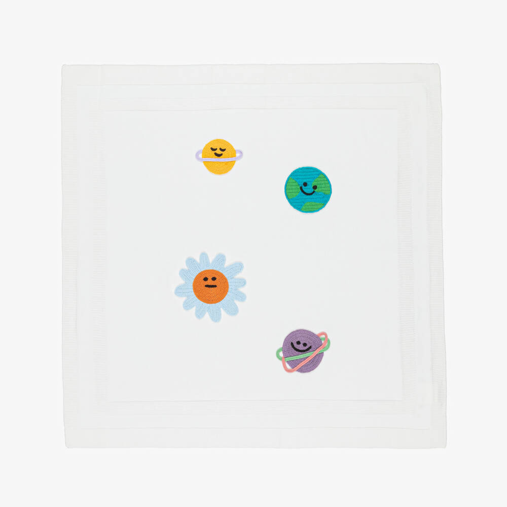 Stella McCartney Kids-Ivory Planet Knit Cotton Blanket (78cm) | Childrensalon Outlet