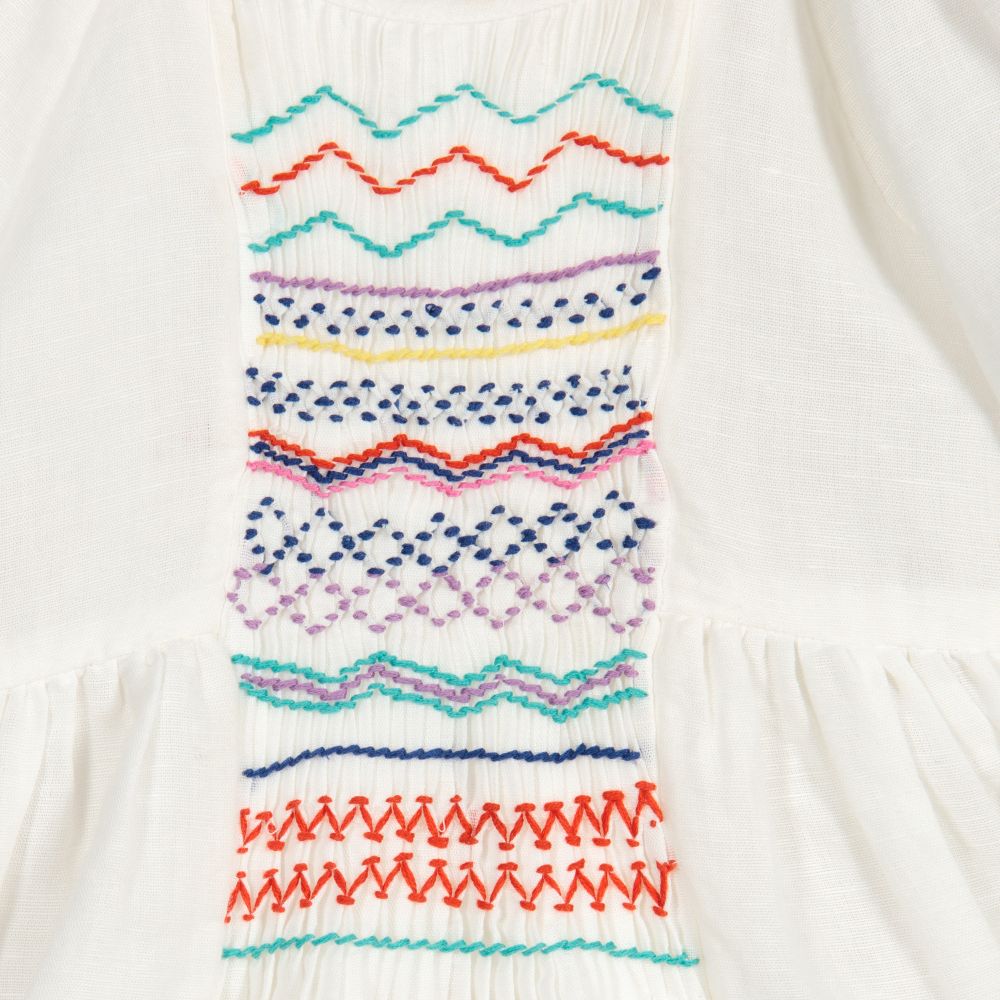 Stella McCartney Kids-Льняное платье цвета айвори со сборками | Childrensalon Outlet