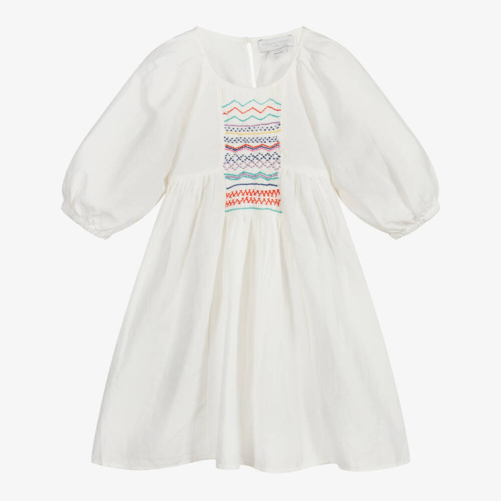 Stella McCartney Kids-Ivory Smocked Linen Dress | Childrensalon Outlet