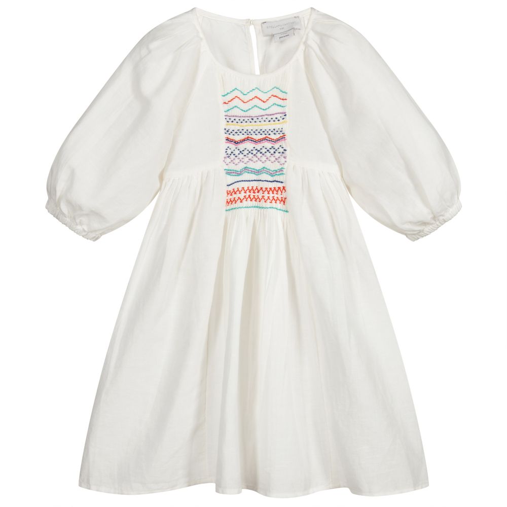 Stella McCartney Kids-Ivory Smocked Linen Dress | Childrensalon Outlet