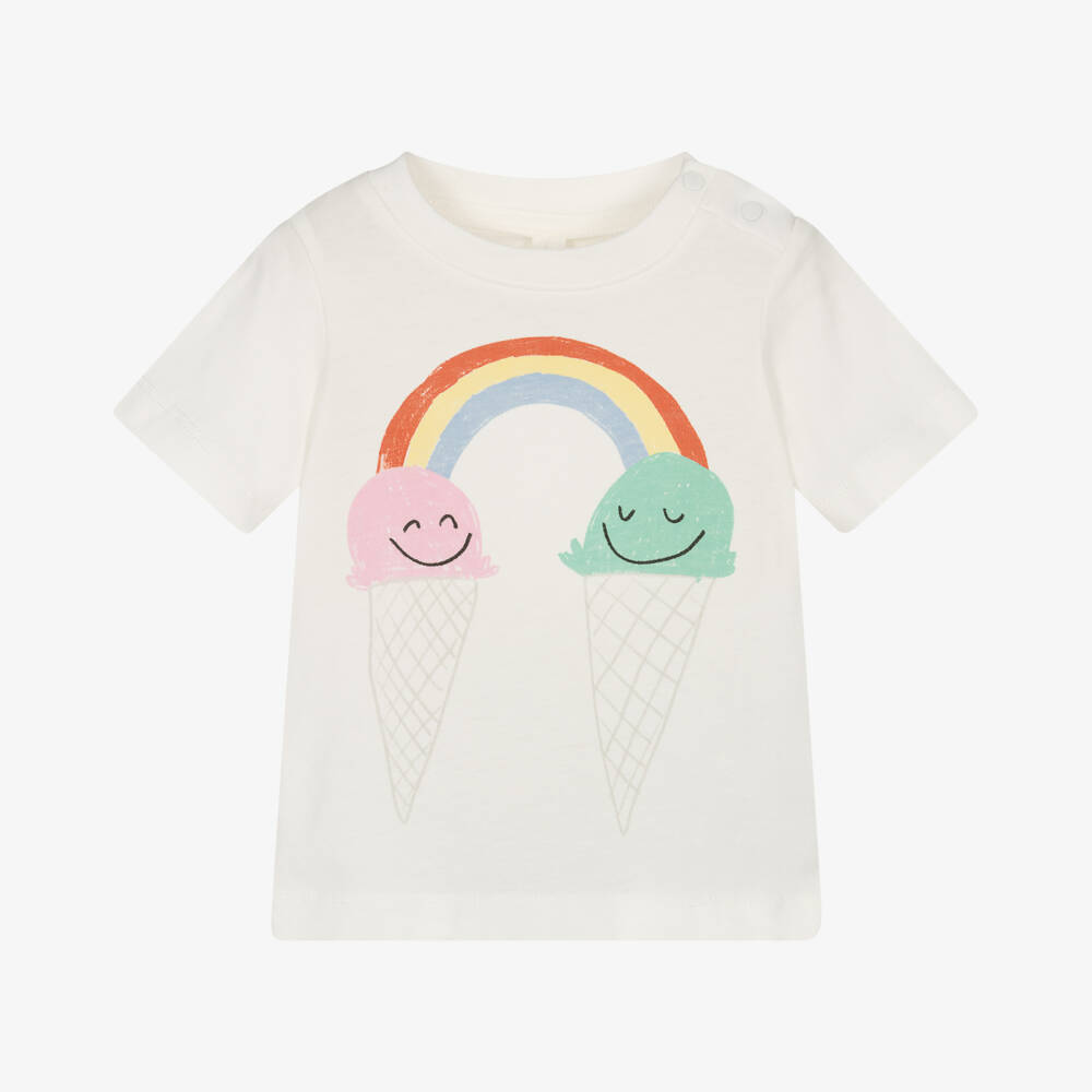 Stella McCartney Kids-تيشيرت آيس كريم عاجي للبنات الصغيرات | Childrensalon Outlet