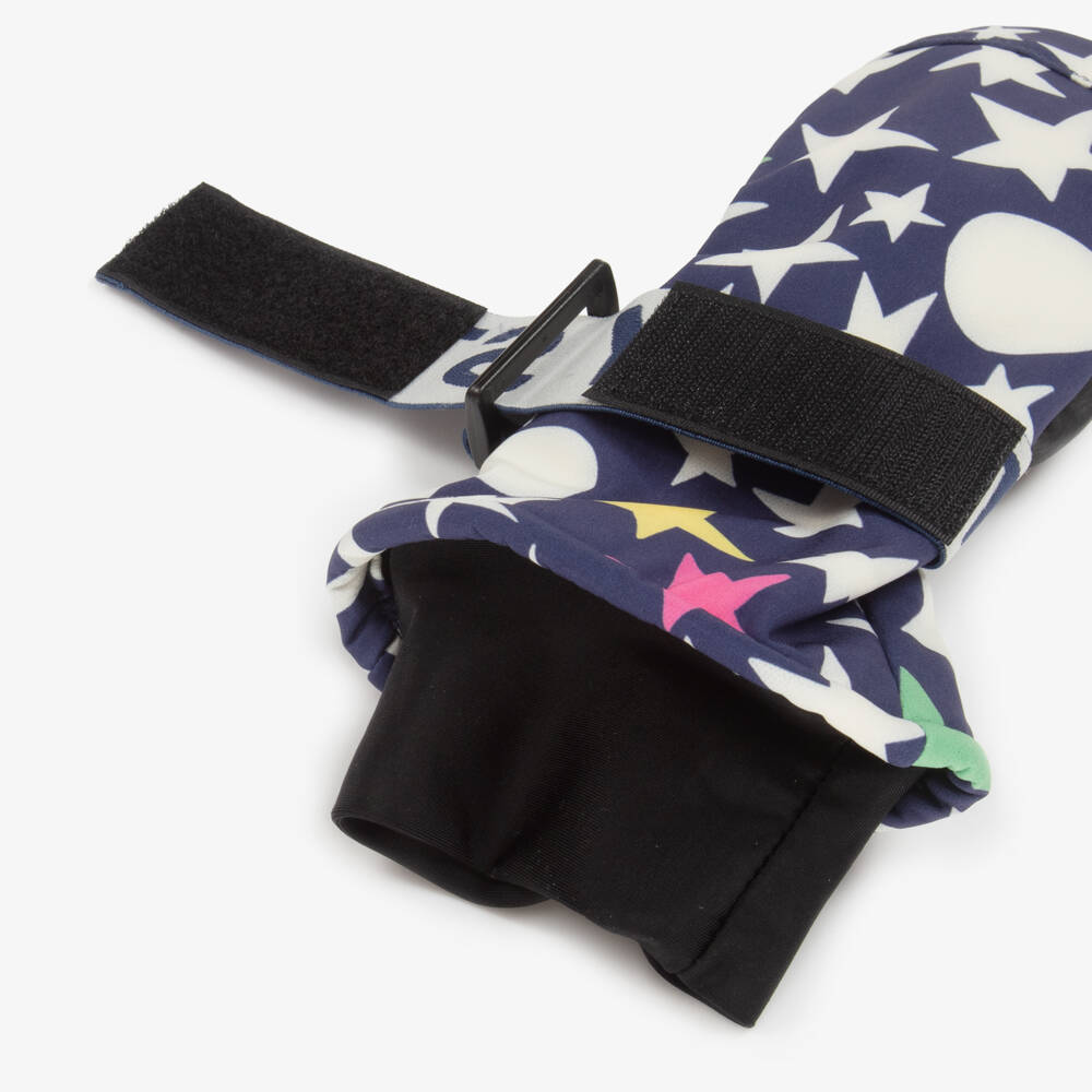 Stella McCartney Kids-Navy Blue & Ivory Star Print Ski Mittens | Childrensalon Outlet
