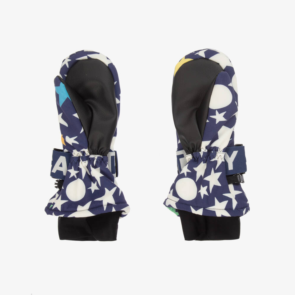 Stella McCartney Kids-Navy Blue & Ivory Star Print Ski Mittens | Childrensalon Outlet