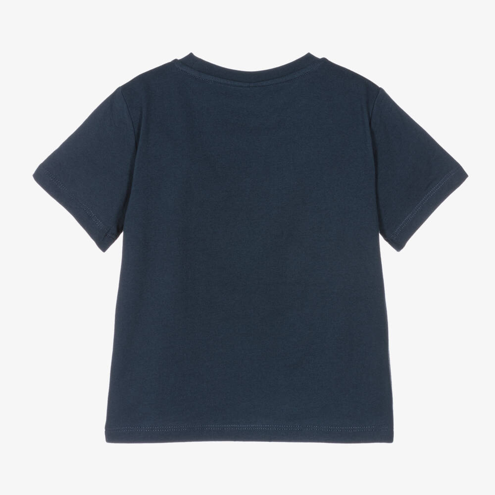 Stella McCartney Kids-Navy Blue Organic Cotton T-Shirt With Circle Logo | Childrensalon Outlet