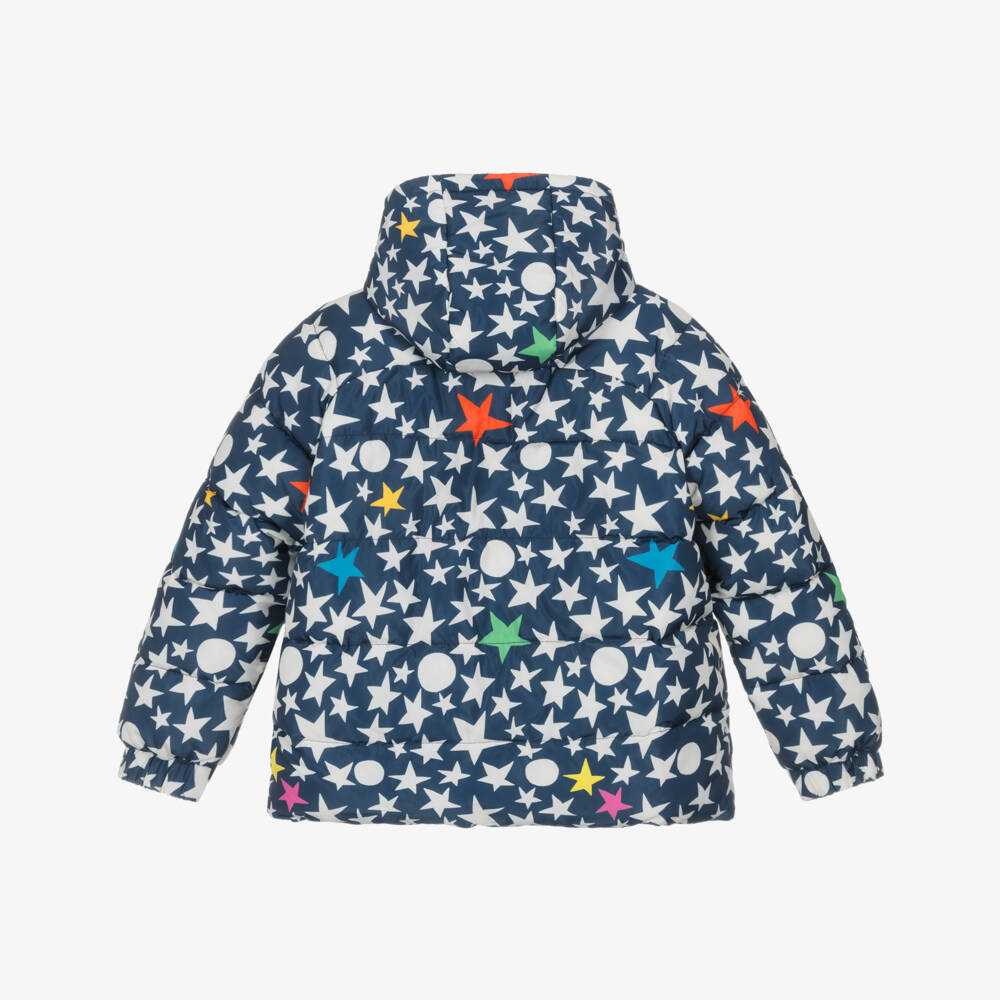 Stella McCartney Kids-Navy Blue Star Print Puffer Jacket | Childrensalon Outlet