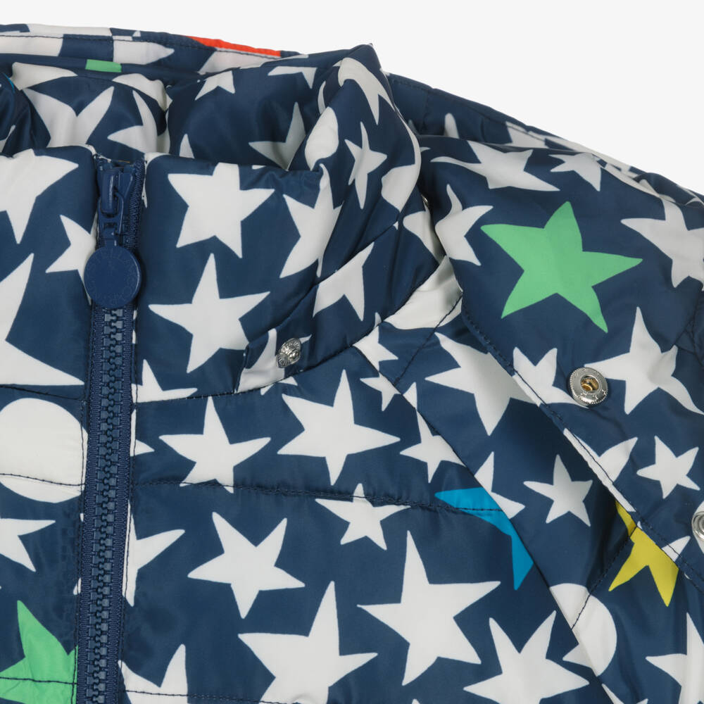 Stella McCartney Kids-Navy Blue Star Print Puffer Jacket | Childrensalon Outlet