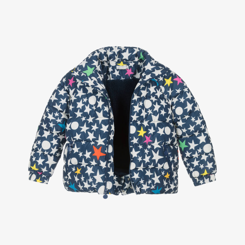 Stella McCartney Kids-Navy Blue Star Print Puffer Jacket | Childrensalon Outlet