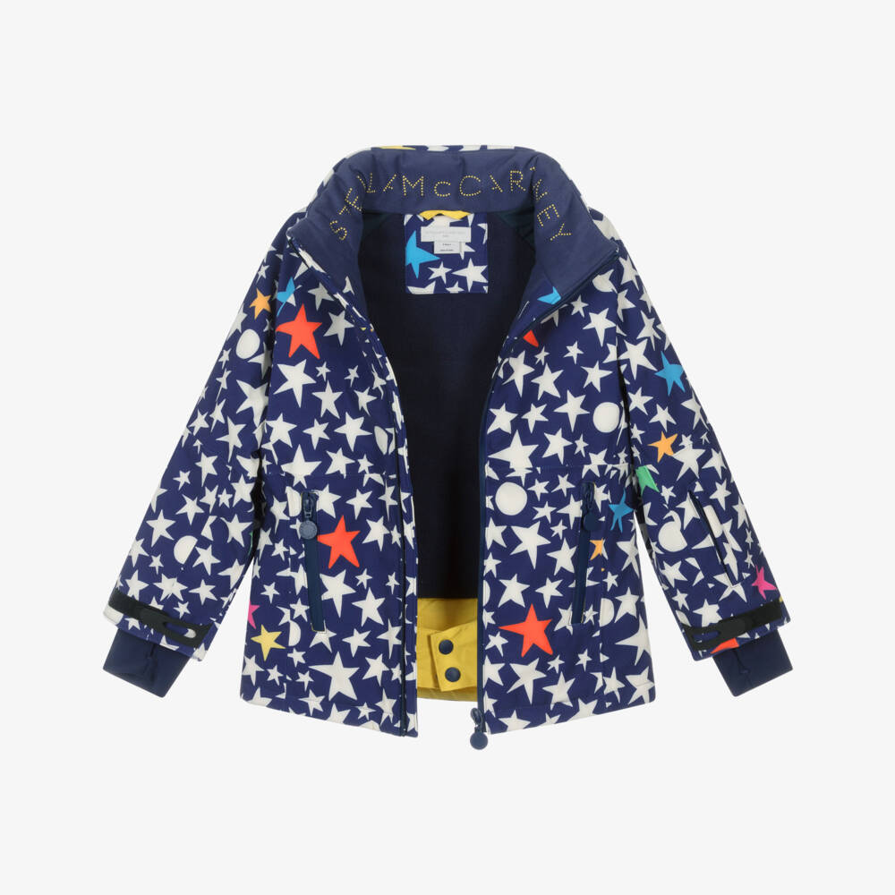 Stella McCartney Kids-Navy Blue Star Print Technical Ski Jacket | Childrensalon Outlet