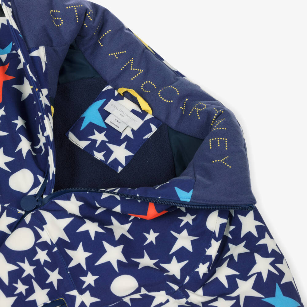 Stella McCartney Kids-Navy Blue Star Print Technical Ski Jacket | Childrensalon Outlet