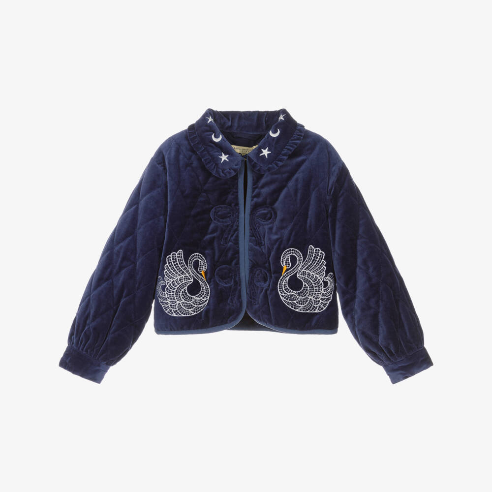 Stella McCartney Kids-Navy Velour Swan Jacket | Childrensalon Outlet