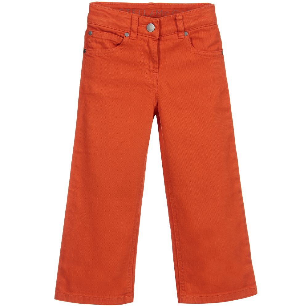 Stella McCartney Kids-جينز أرجل واسعة قطن دنيم لون برتقالي للبنات | Childrensalon Outlet
