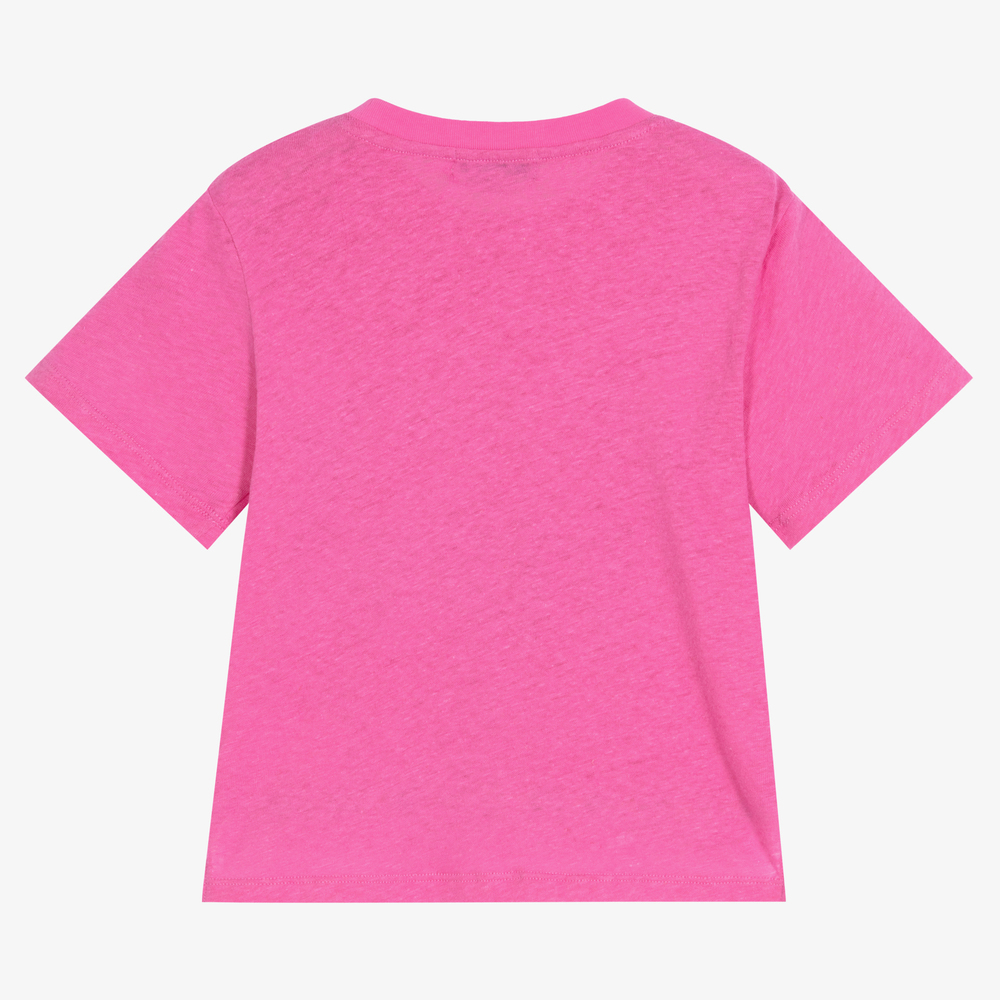 Stella McCartney Kids-Розовая льняная футболка с вышивкой бисером | Childrensalon Outlet