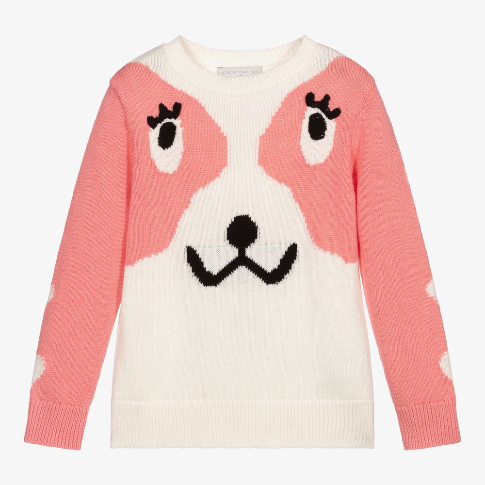 Stella McCartney Kids - Pull rose et ivoire en maille | Childrensalon