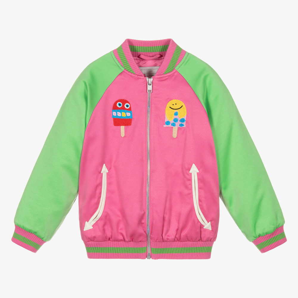 Stella McCartney Kids - Розовая атласная куртка-бомбер с эскимо | Childrensalon