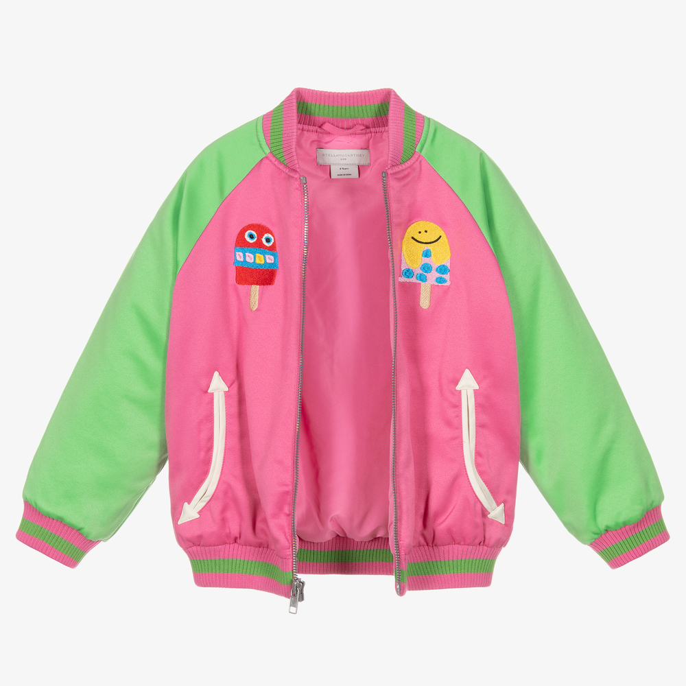Stella McCartney Kids-جاكيت بومبر ساتان لون زهري للبنات | Childrensalon Outlet