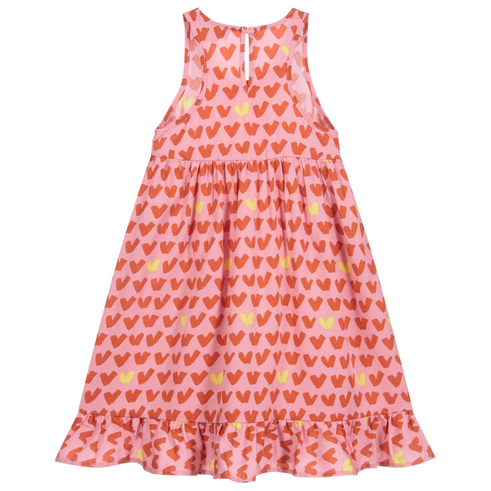 Stella McCartney Kids-Розово-красное платье из вискозы с сердечками | Childrensalon Outlet