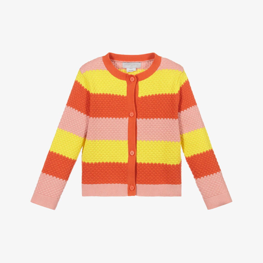 Stella McCartney Kids-كارديغان قطن محبوك لون برتقالي، زهري وأصفر | Childrensalon Outlet