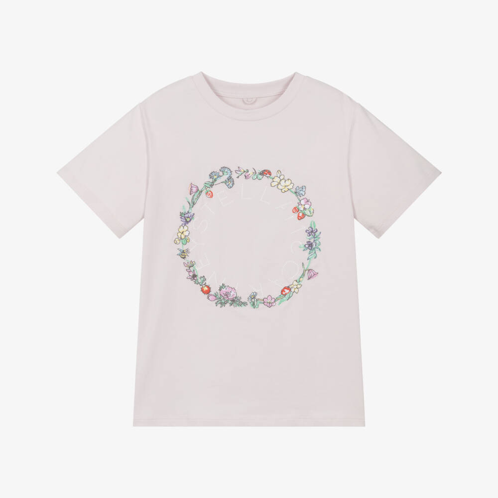 Stella McCartney Kids-Футболка из хлопка с фиолетовыми цветами для девочек | Childrensalon Outlet