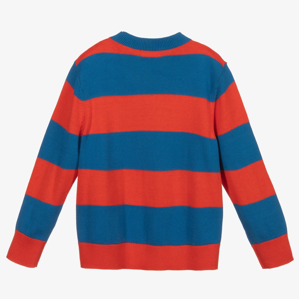 Stella McCartney Kids Red Blue Striped Dog Sweater