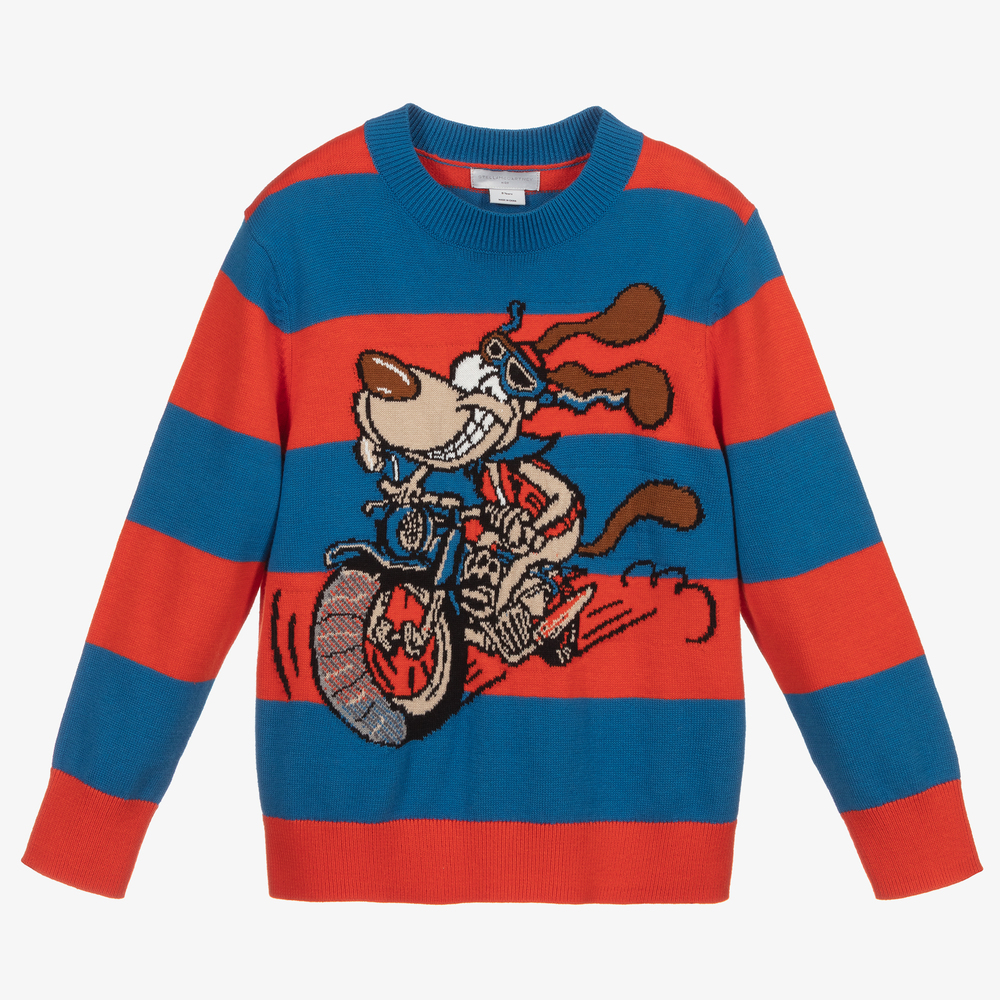 Stella McCartney Kids - Gestreifter Pullover mit Hundemotiv in Rot & Blau | Childrensalon