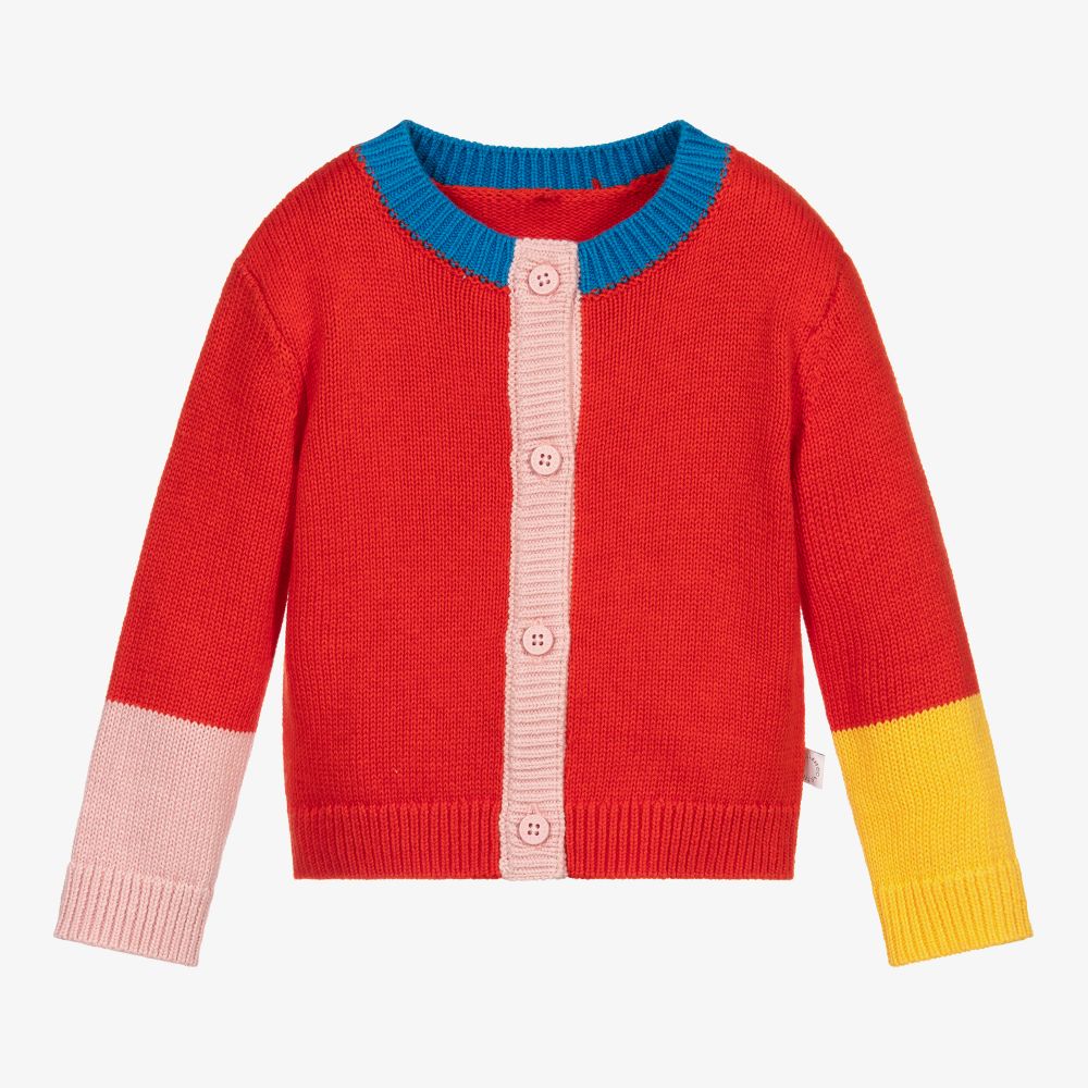 Stella McCartney Kids - كارديغان أطفال بناتي قطن عضوي محبوك لون أحمر | Childrensalon